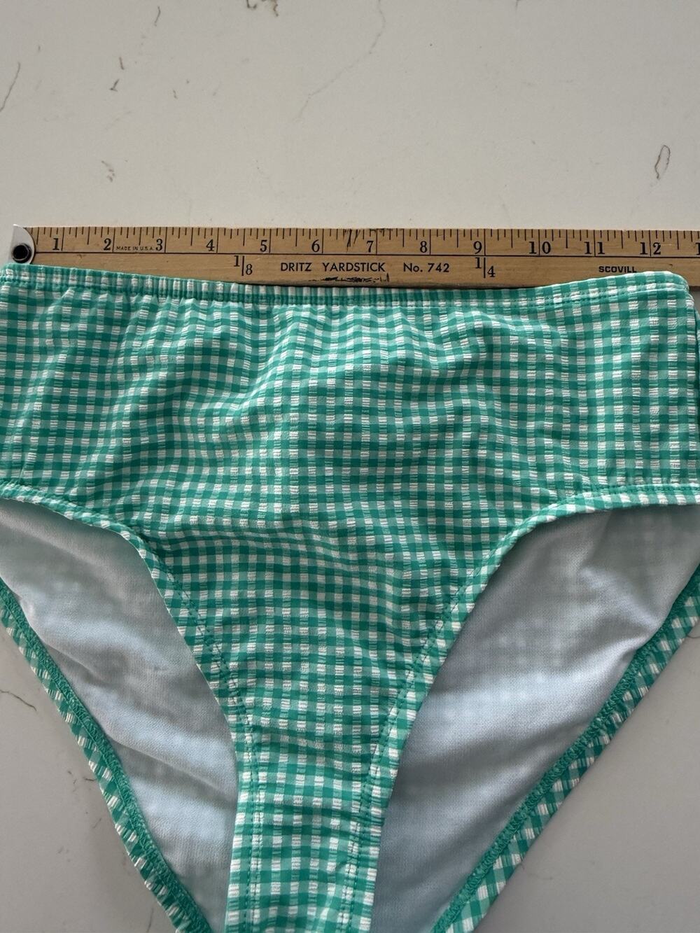 Draper James High Waist Bikini Bottom Dark Green Gingham Size XS Beachy Travel